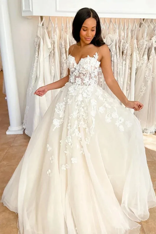 A Line Sweetheart 3D Lace Wedding Dress Elegant Wedding Gown