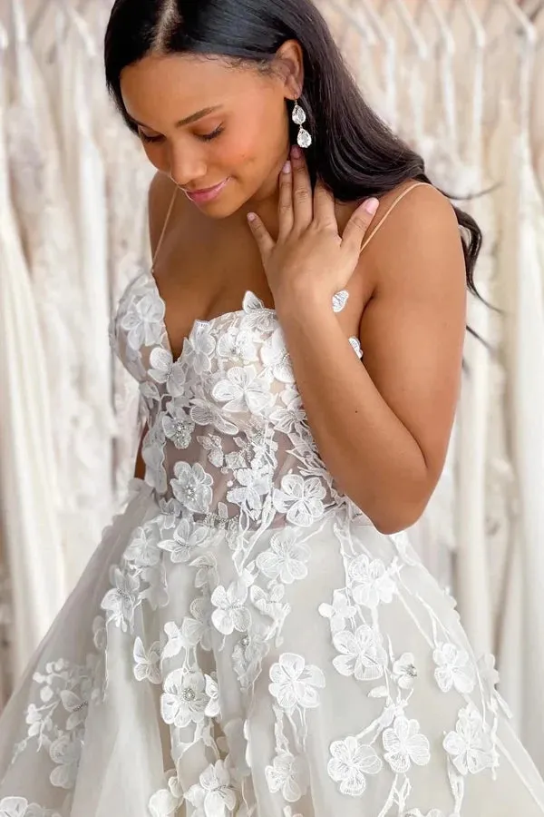 A Line Sweetheart 3D Lace Wedding Dress Elegant Wedding Gown