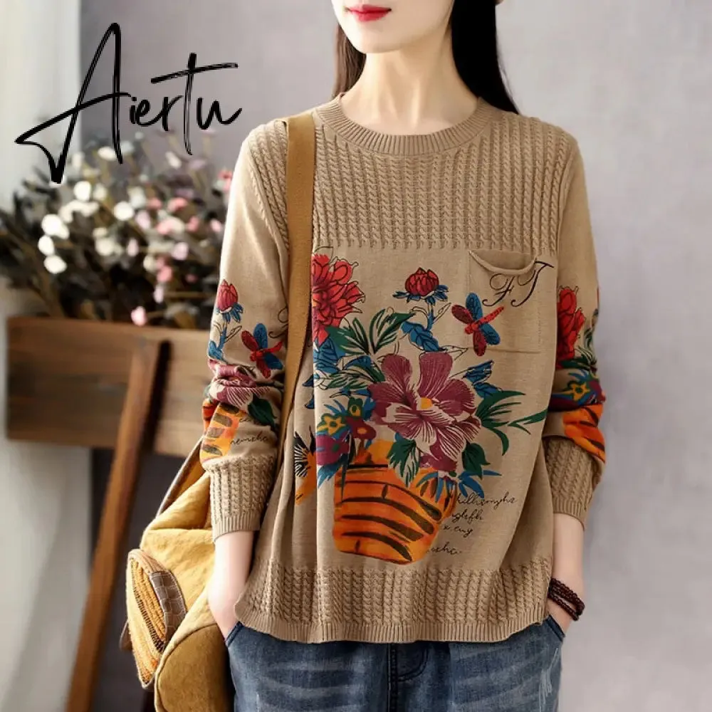 Aiertu Autumn Winter Women Cardigans Warm Knitted Sweater Jacket Pocket Embroidery Fashion Knit Cardigan Coat Lady Loose Sweaters tops