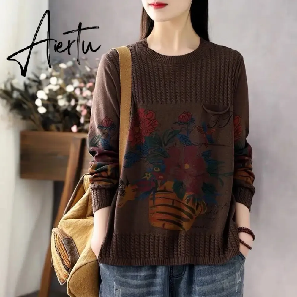 Aiertu Autumn Winter Women Cardigans Warm Knitted Sweater Jacket Pocket Embroidery Fashion Knit Cardigan Coat Lady Loose Sweaters tops