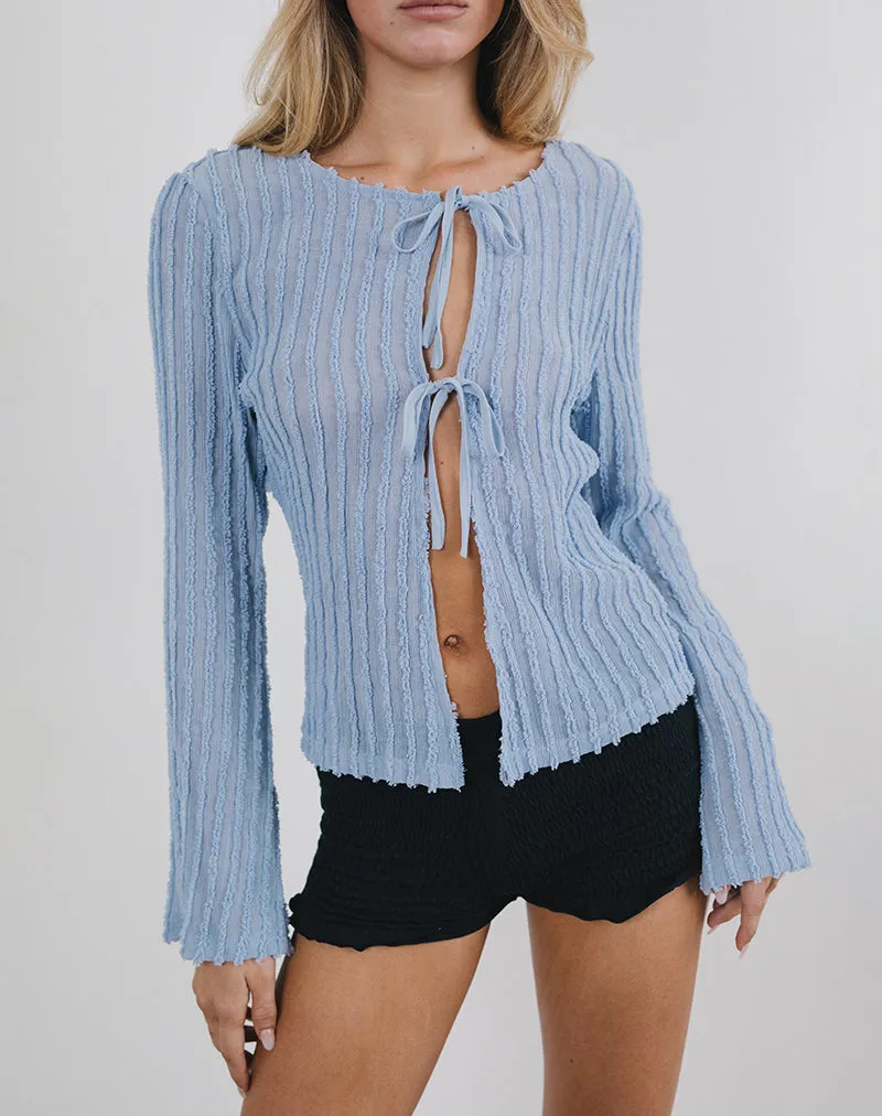 Araceli Tie Front Cardigan in Crinkle Blue