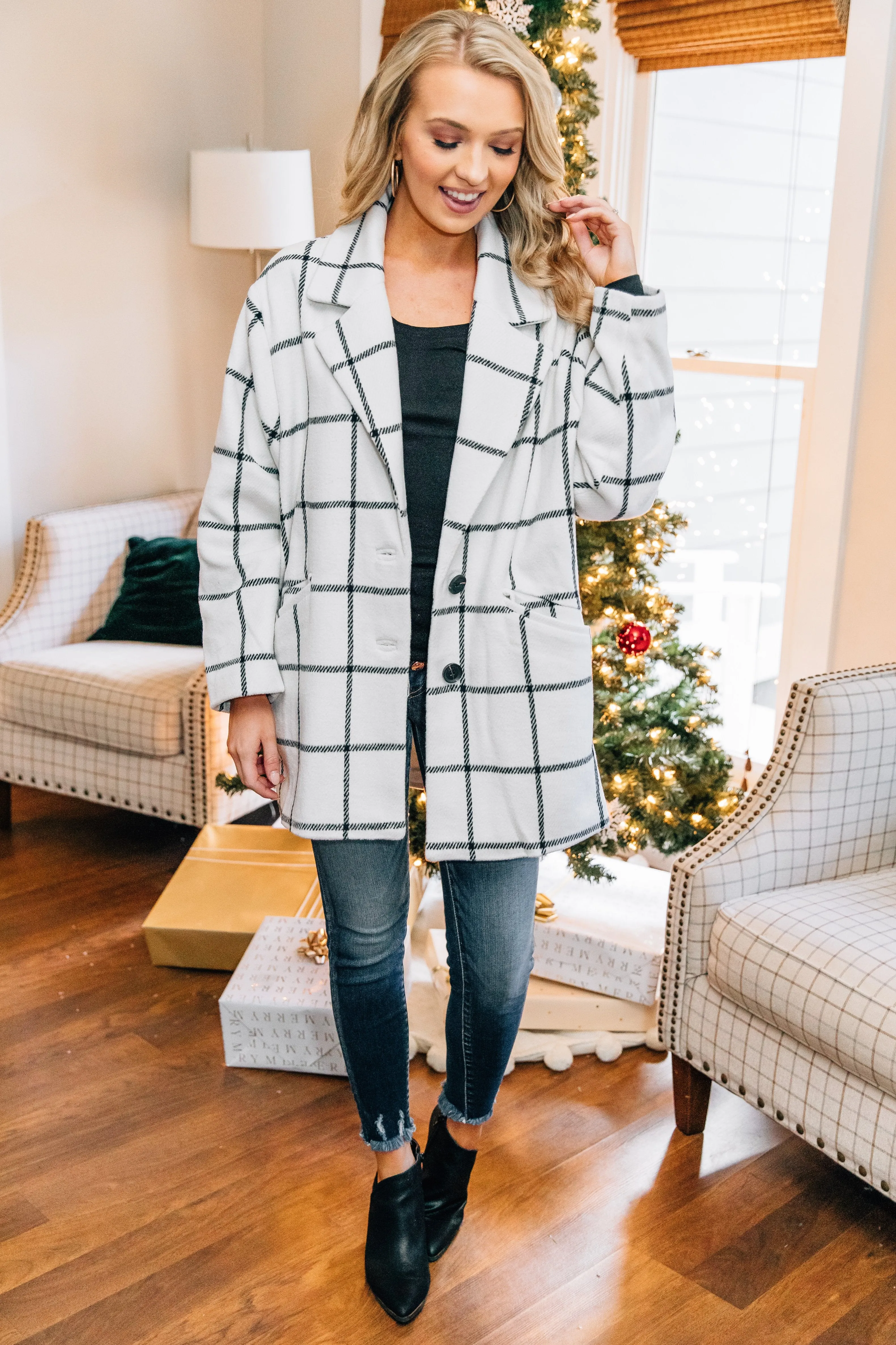 At Your Best Ivory And Black Plaid Coat