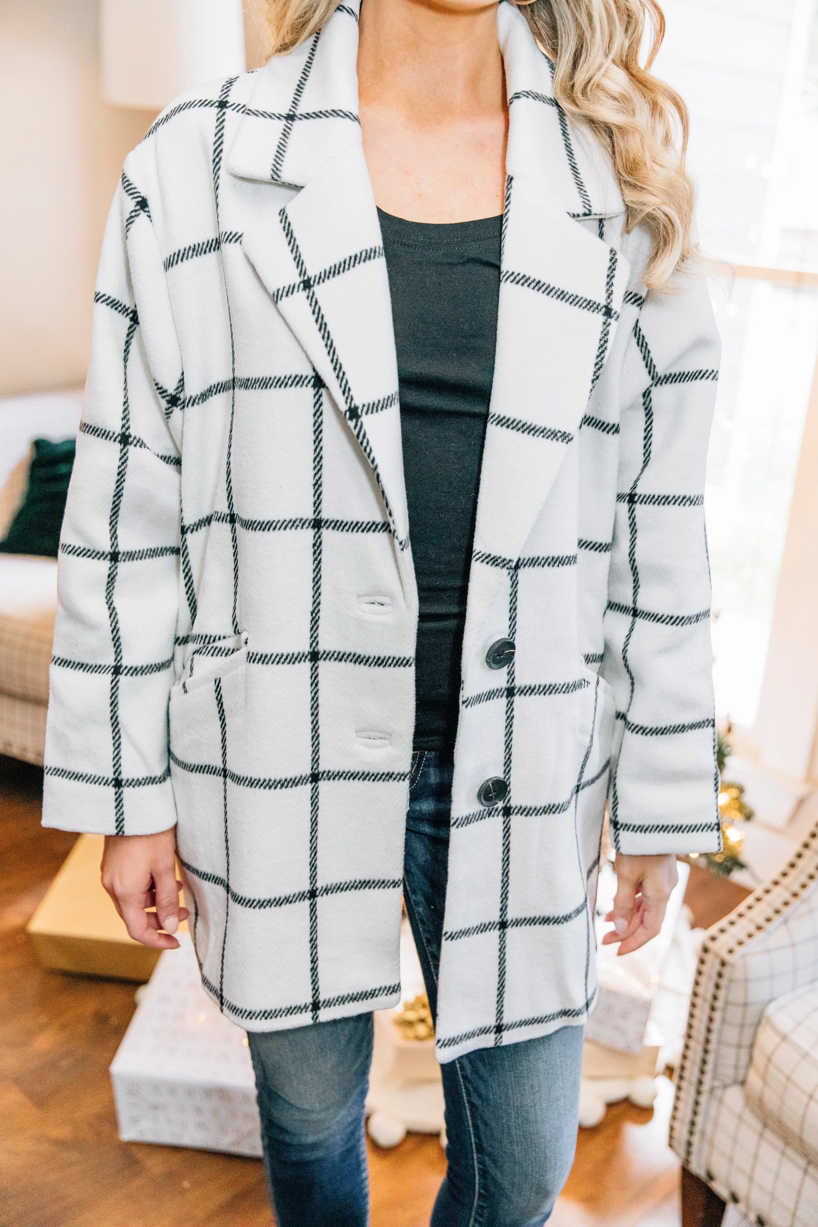 At Your Best Ivory And Black Plaid Coat