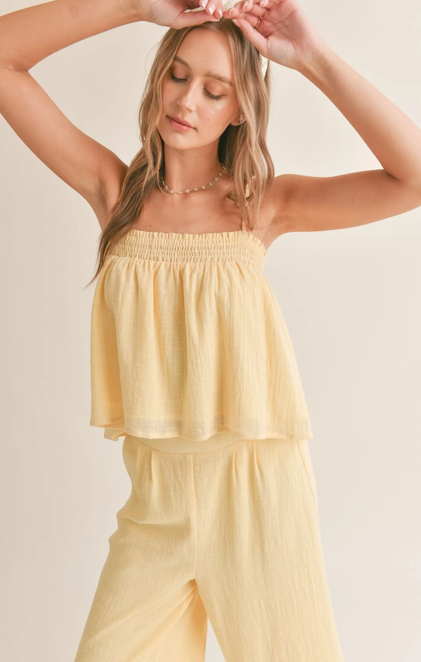 Bird Song Wide Leg Cropped Pant Lemon