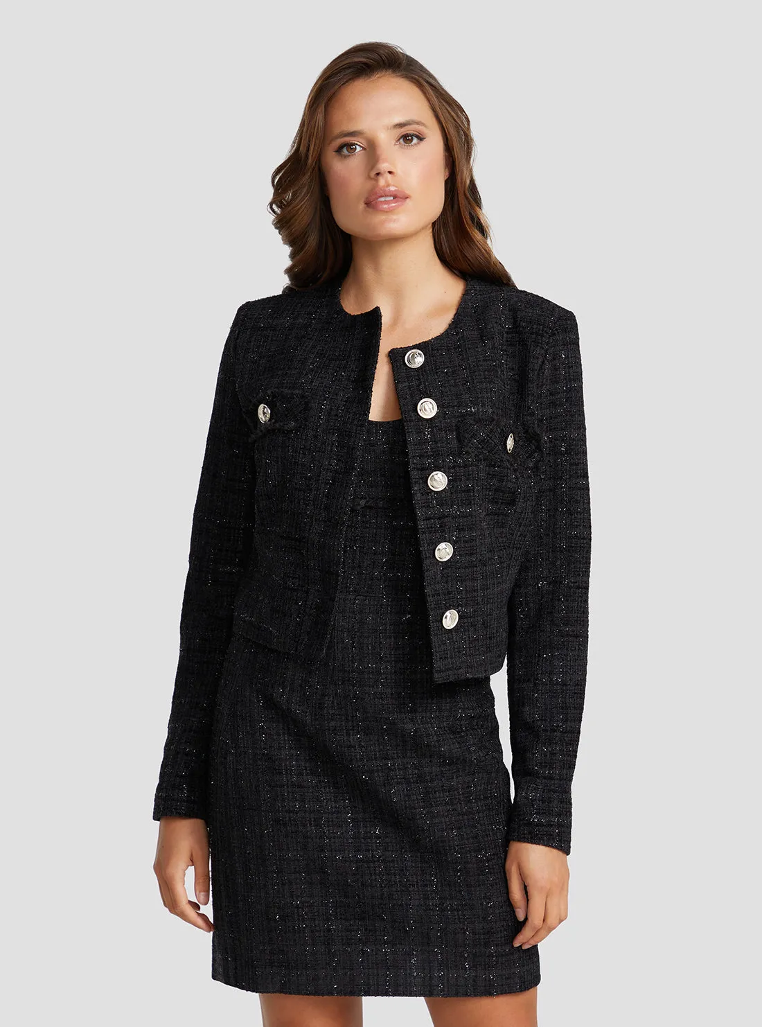 Black Alara Shimmer Tweed Jacket