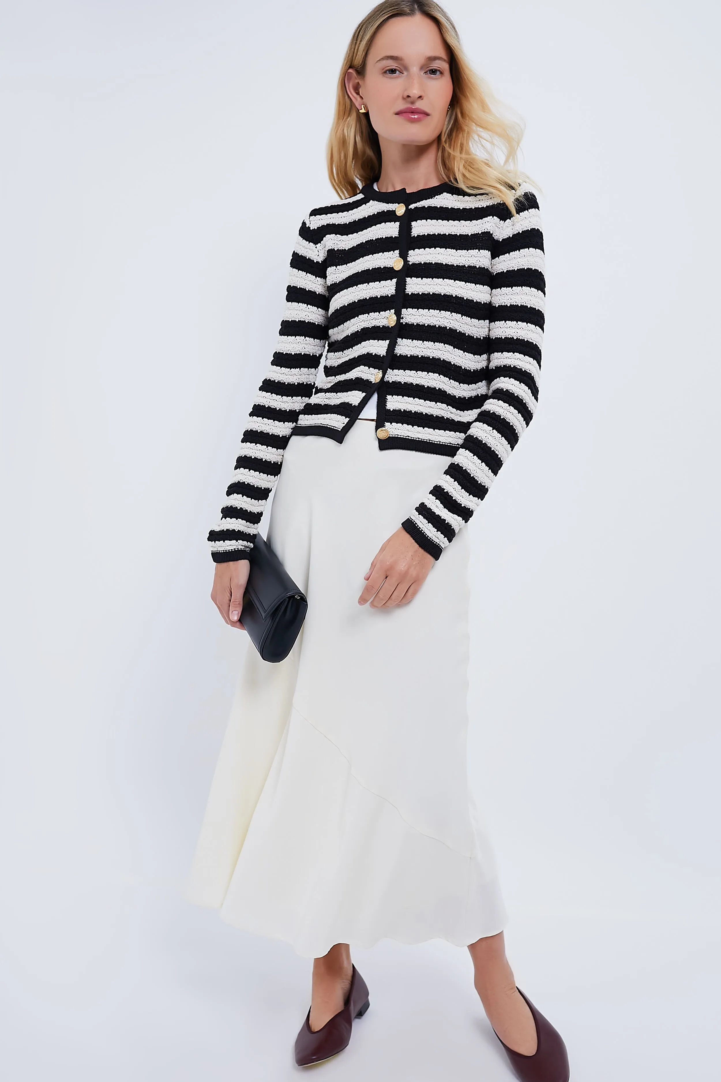 Black and White Striped Cardigan