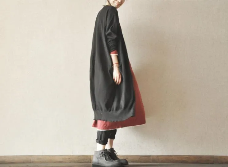 Black Casual Loose Long Sweater Knitwear Coat Women Tops