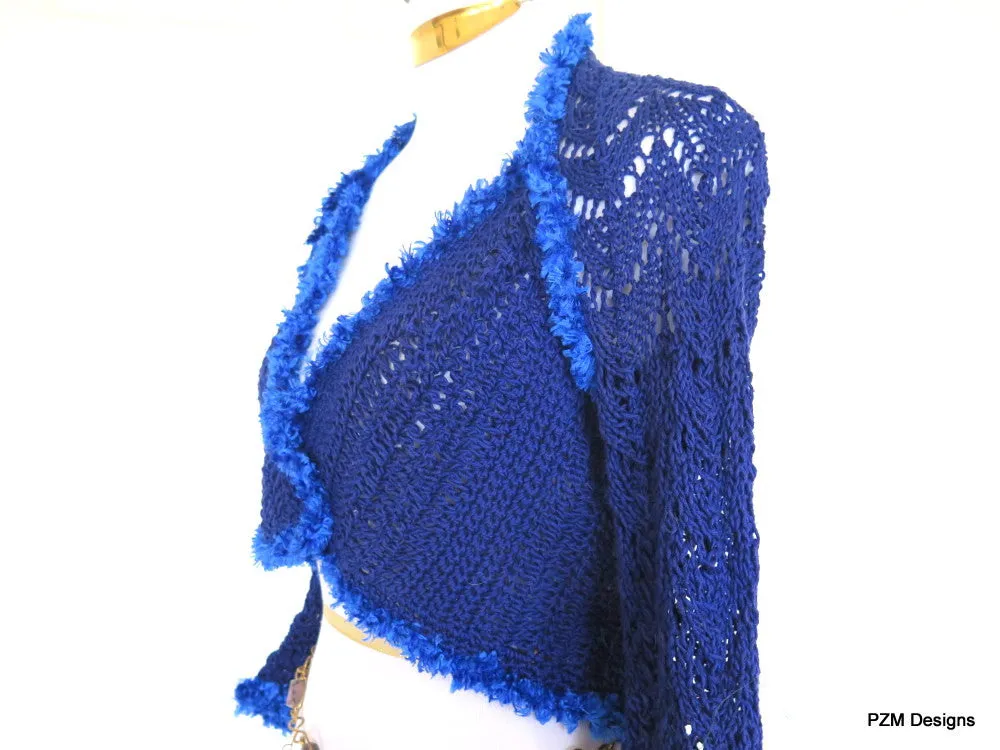 Blue Cotton Crochet Lace Sweater Shrug