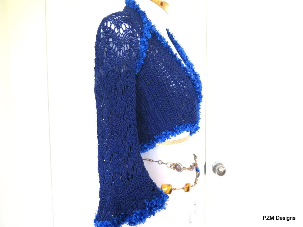 Blue Cotton Crochet Lace Sweater Shrug