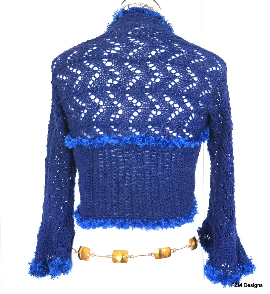 Blue Cotton Crochet Lace Sweater Shrug