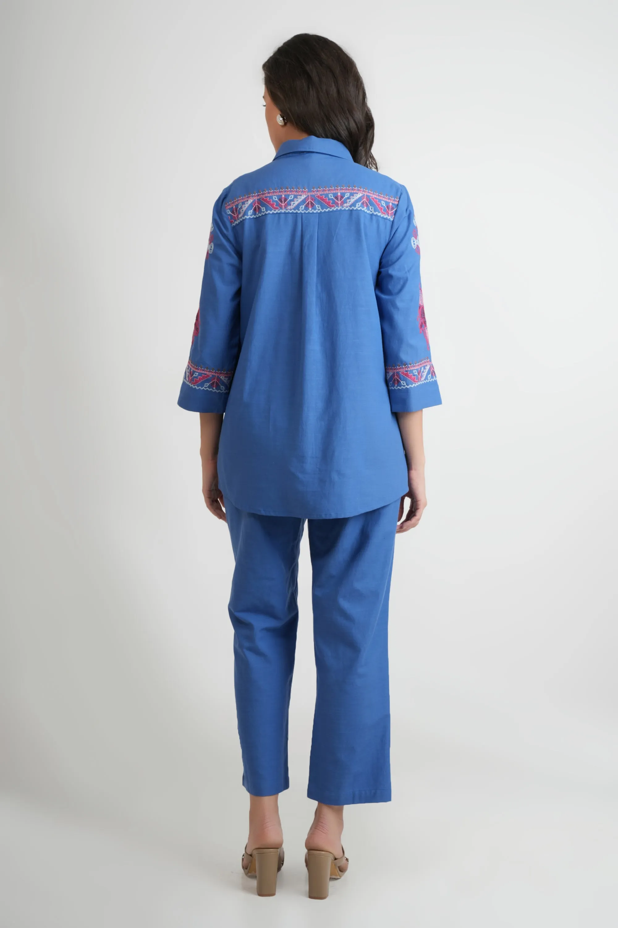 Blue Embroidered Organic Cotton Co-Ord Set