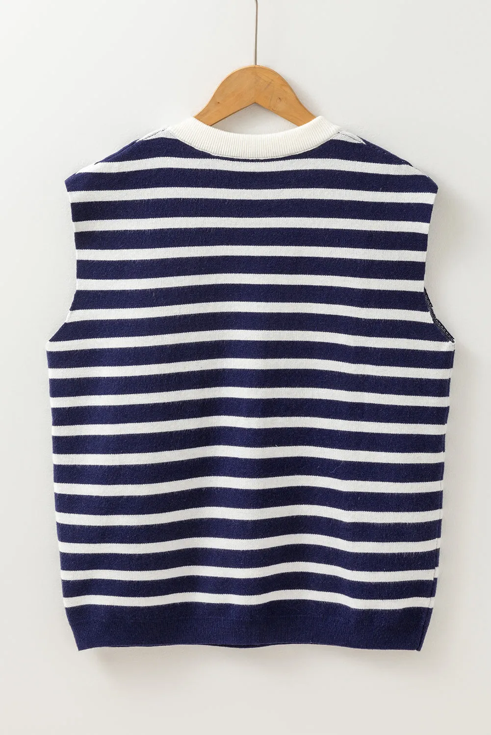 Blue Striped Sweet Bow Pattern Sleeveless Knit Top