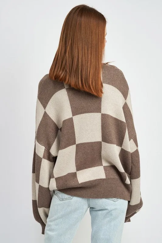 Checkerboard Sweater With Bubble Sleeves