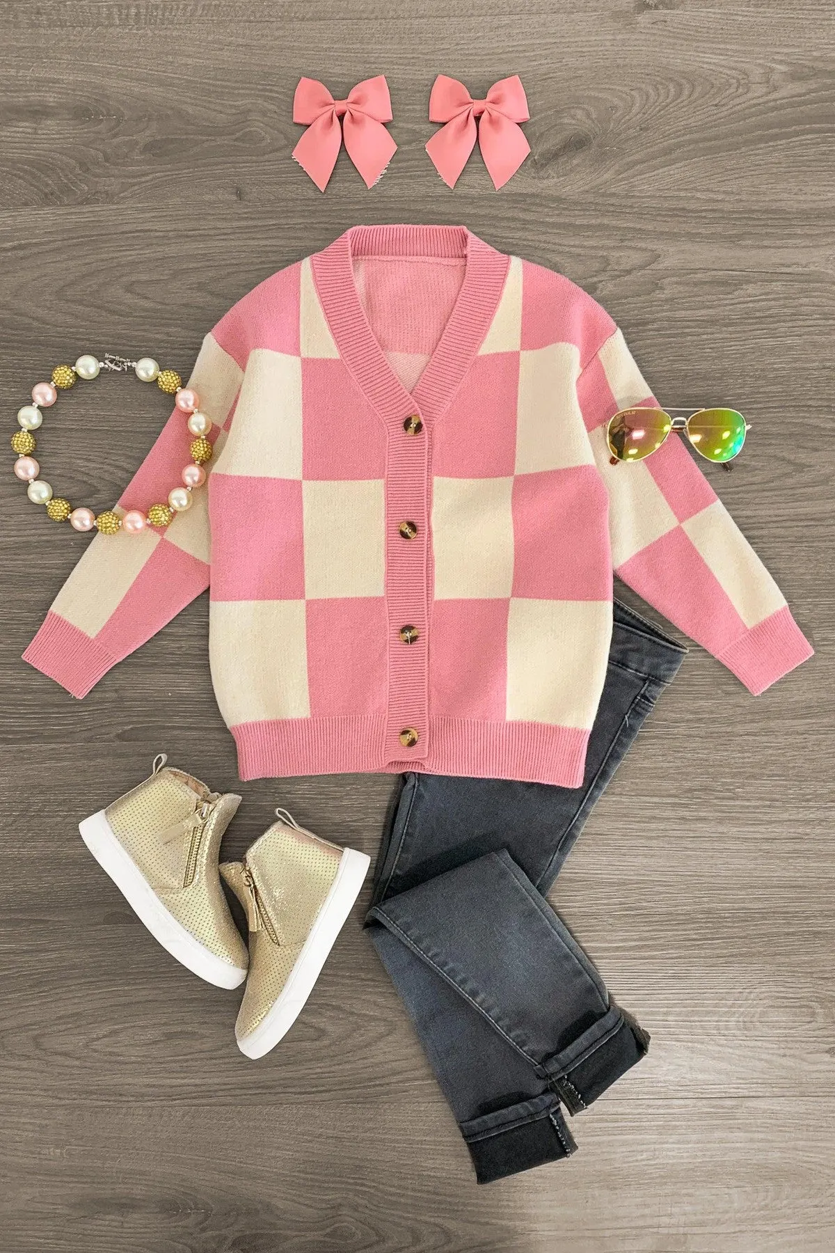 Checkered Sweater Cardigan