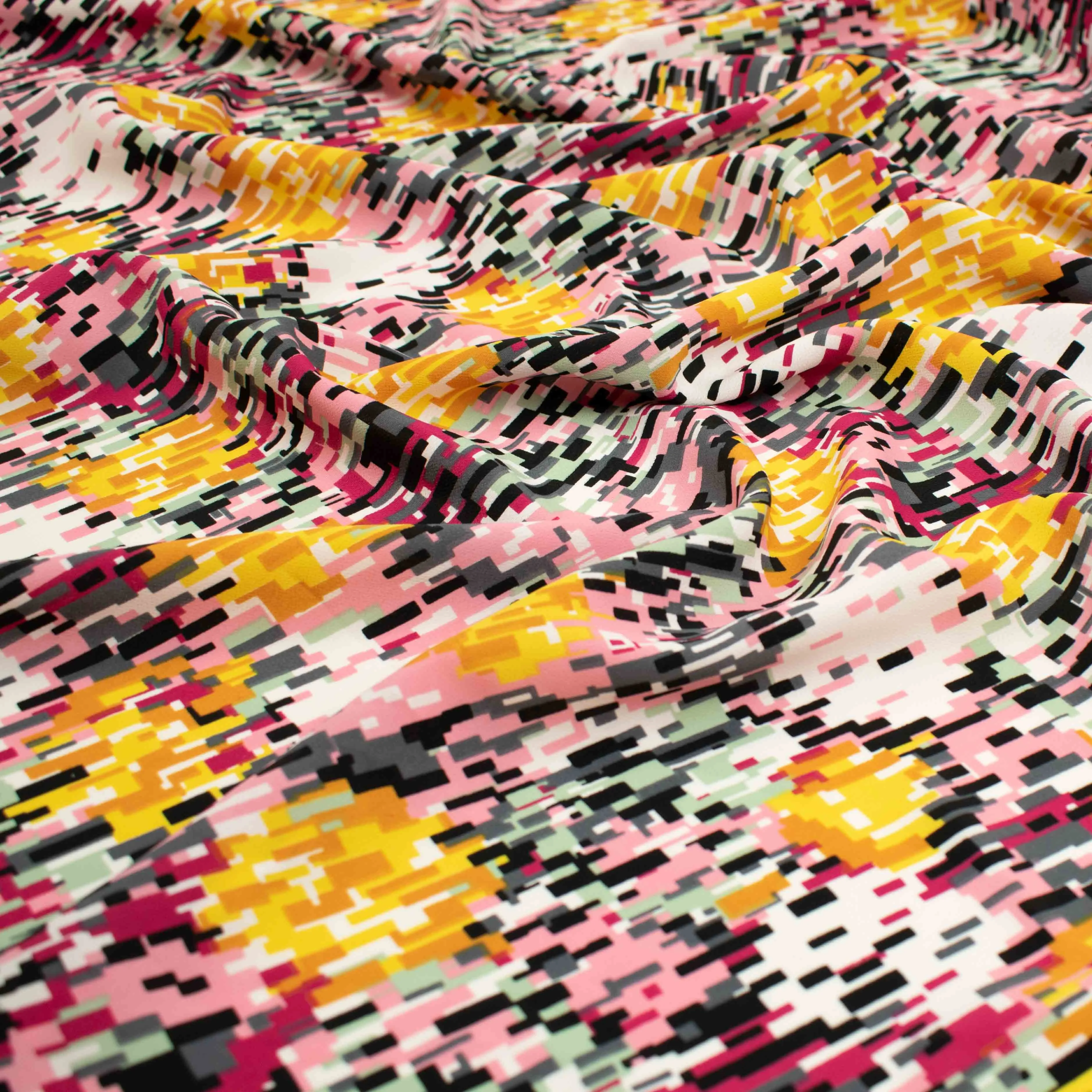 Chirimen Printed Crepe Design-675 Pink & Yellow Mosaic