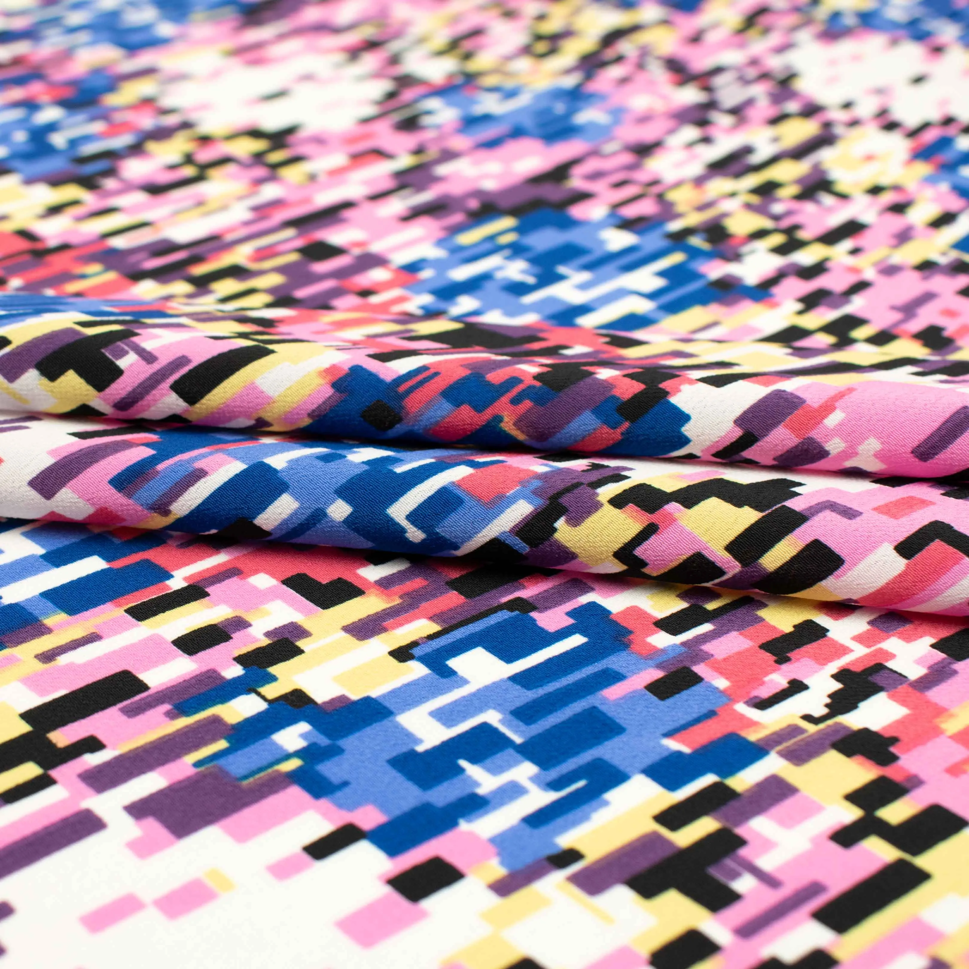 Chirimen Printed Crepe Design-676 Pink & Blue Mosaic