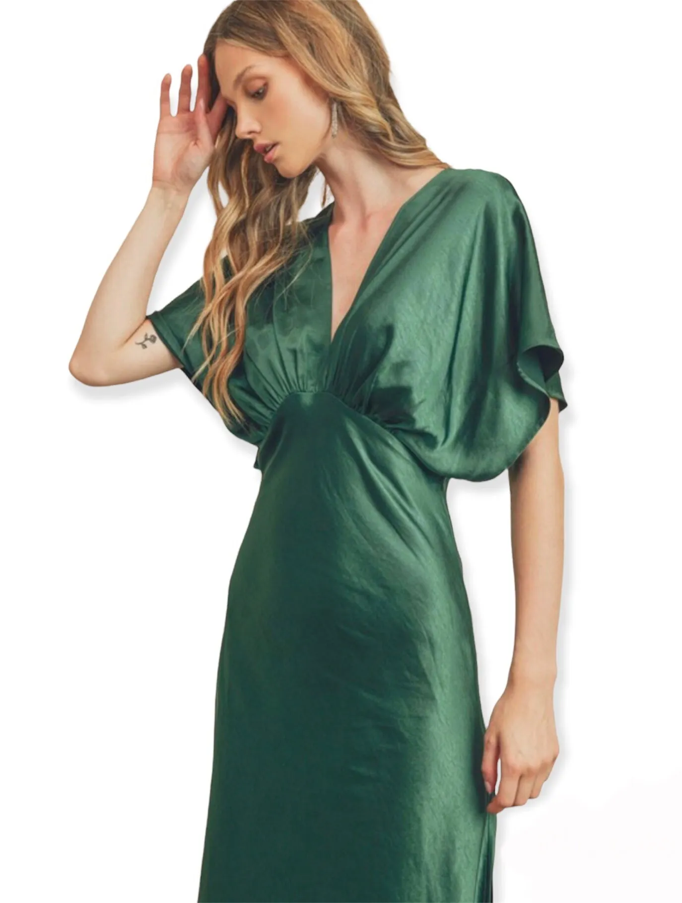 Classic Elegant Dark Emerald Satin Maxi Dress