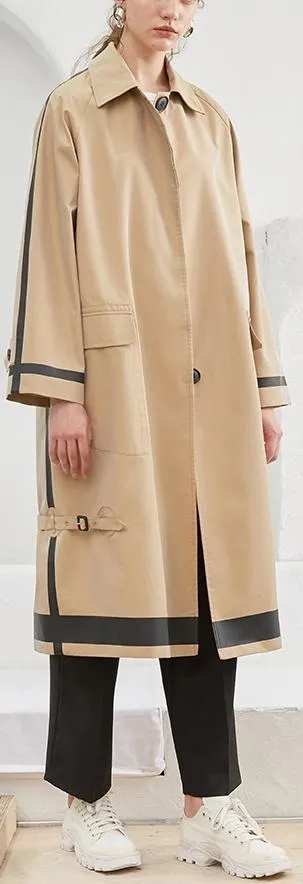 Contrast Stripe Single Breasted Safari Trench Coat