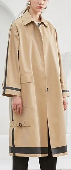 Contrast Stripe Single Breasted Safari Trench Coat