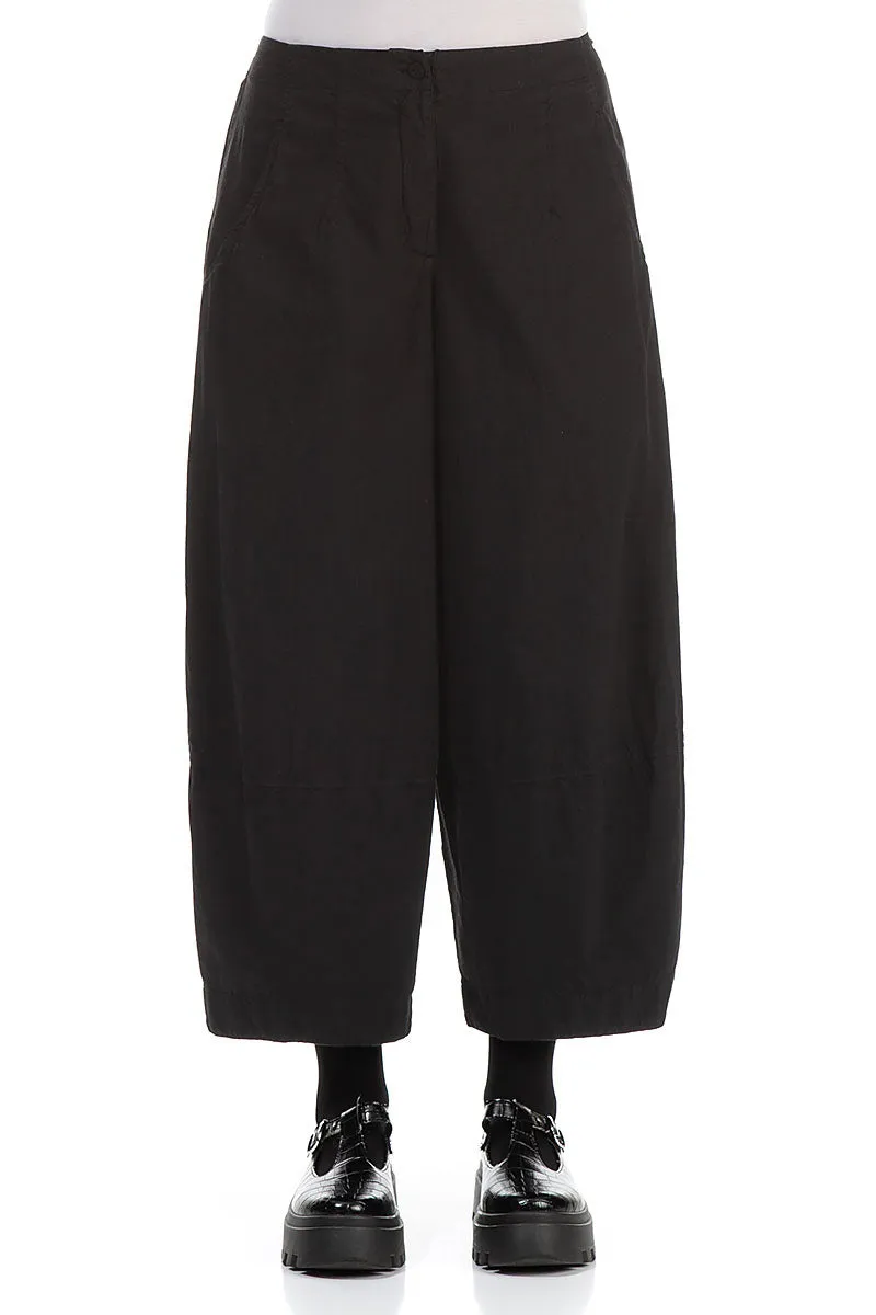 Cropped Wide Black Cotton Trousers