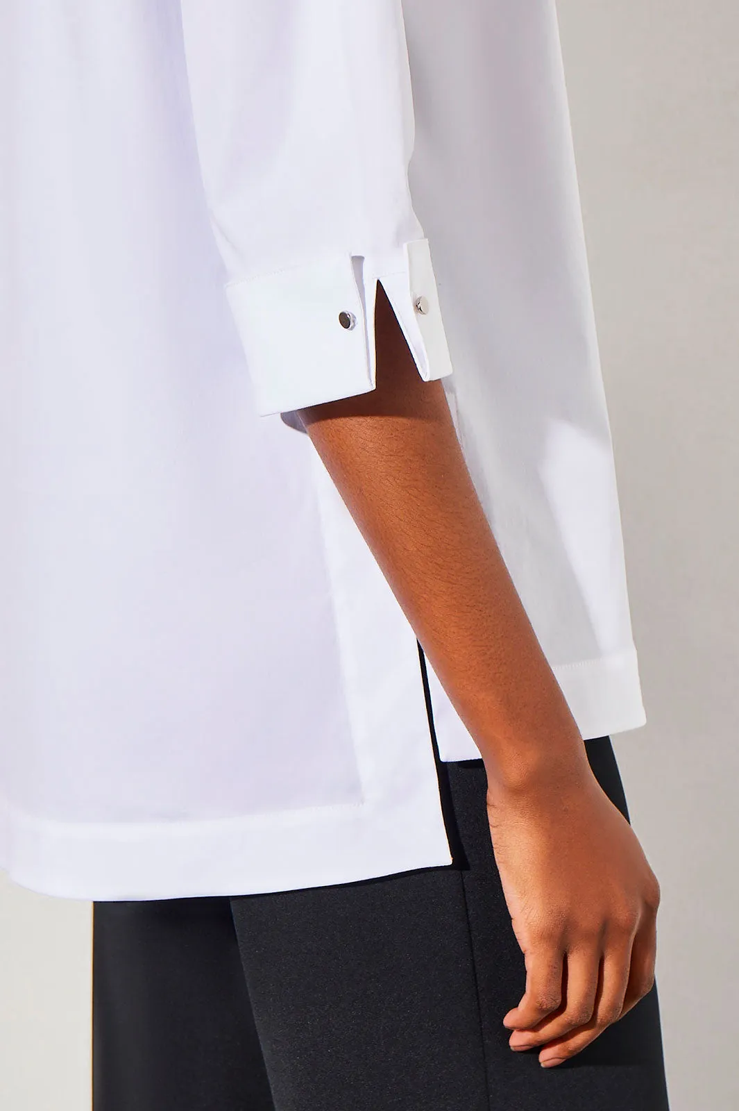 Cuff Sleeve High-Low Cotton Blouse