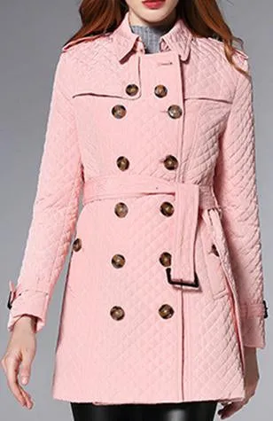 Diamond Quilted Short Trench Coat - Pink, Khaki, Black or Red