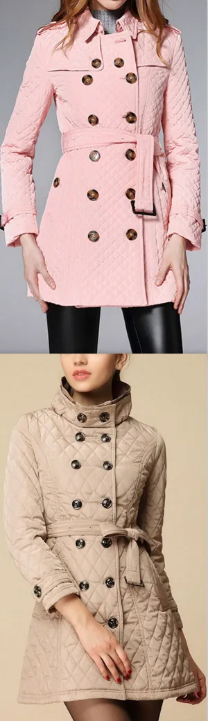 Diamond Quilted Short Trench Coat - Pink, Khaki, Black or Red