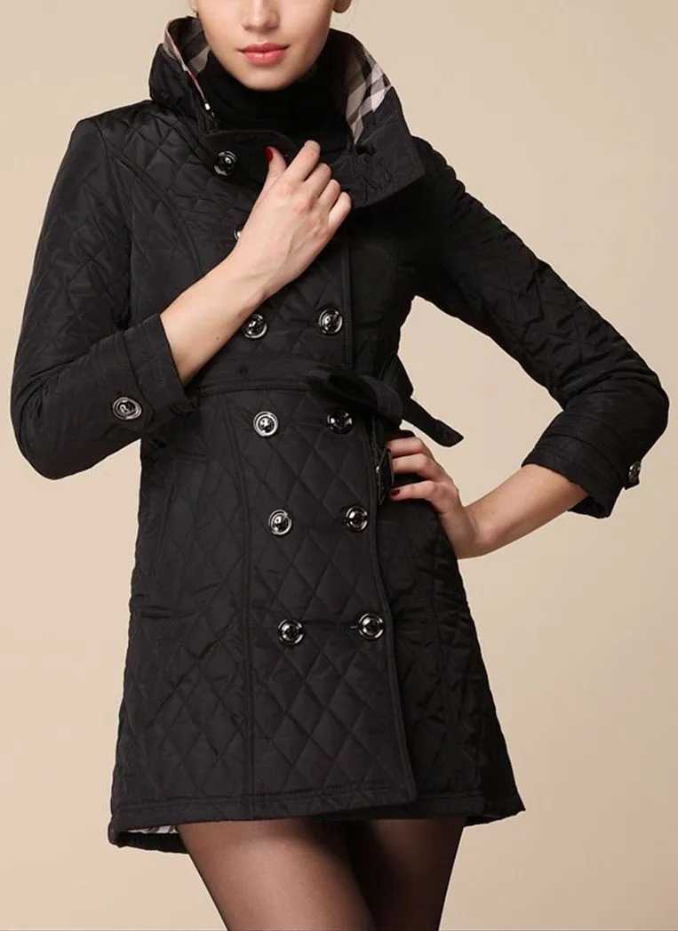 Diamond Quilted Short Trench Coat - Pink, Khaki, Black or Red