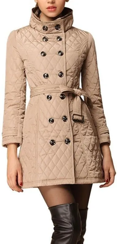 Diamond Quilted Short Trench Coat - Pink, Khaki, Black or Red