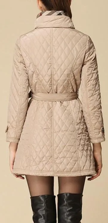 Diamond Quilted Short Trench Coat - Pink, Khaki, Black or Red