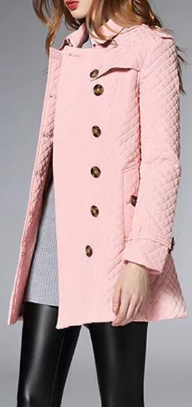 Diamond Quilted Short Trench Coat - Pink, Khaki, Black or Red