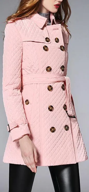 Diamond Quilted Short Trench Coat - Pink, Khaki, Black or Red