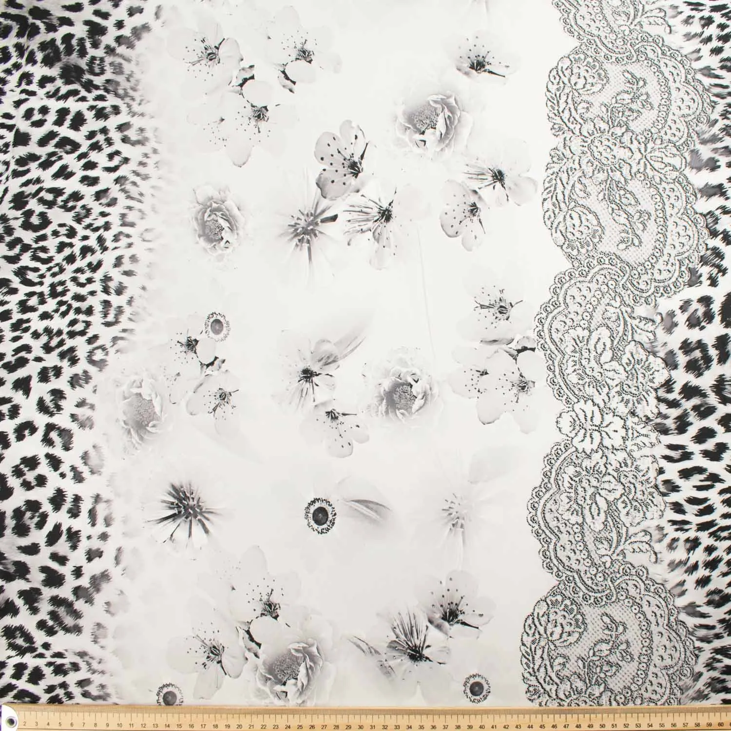 Digital Printed Satin Design-17 Black Leopard on White