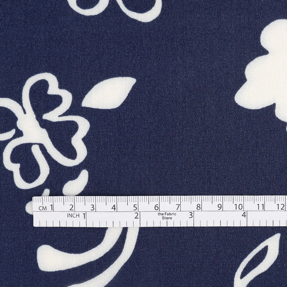 Drawn Flowers Viscose Georgette - Navy