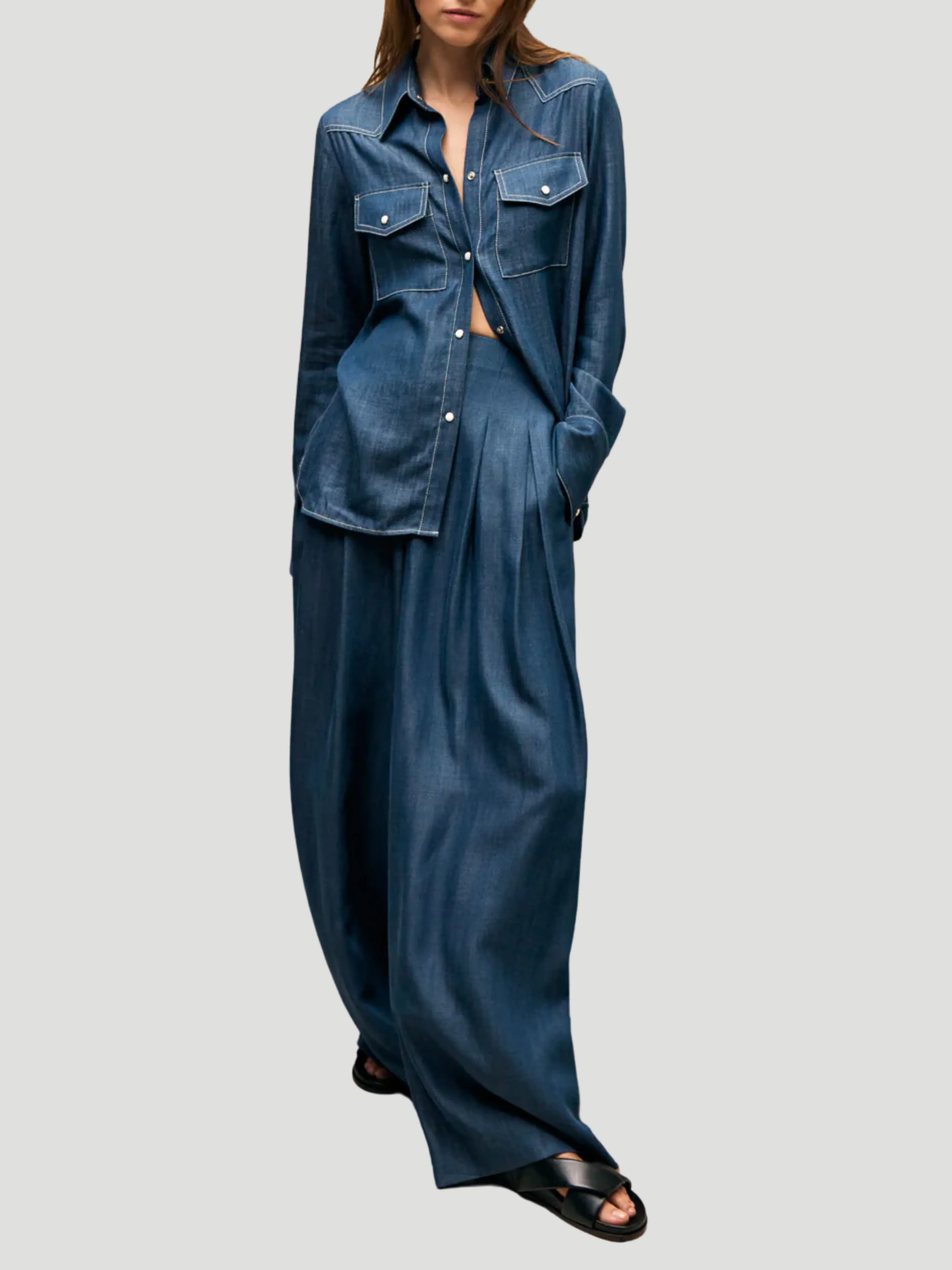 Drew Wide-Leg Tencel Pant in Indigo