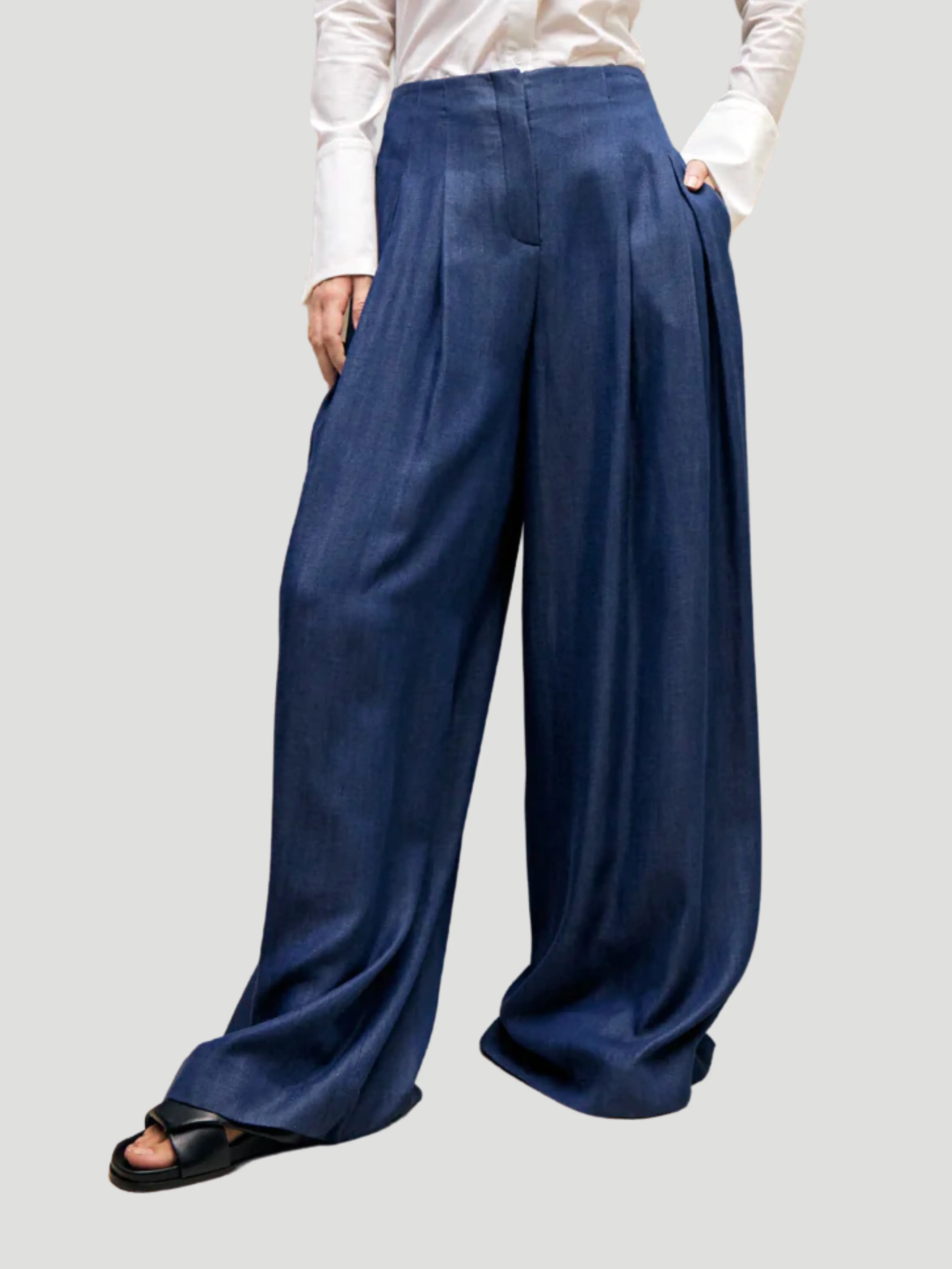 Drew Wide-Leg Tencel Pant in Indigo