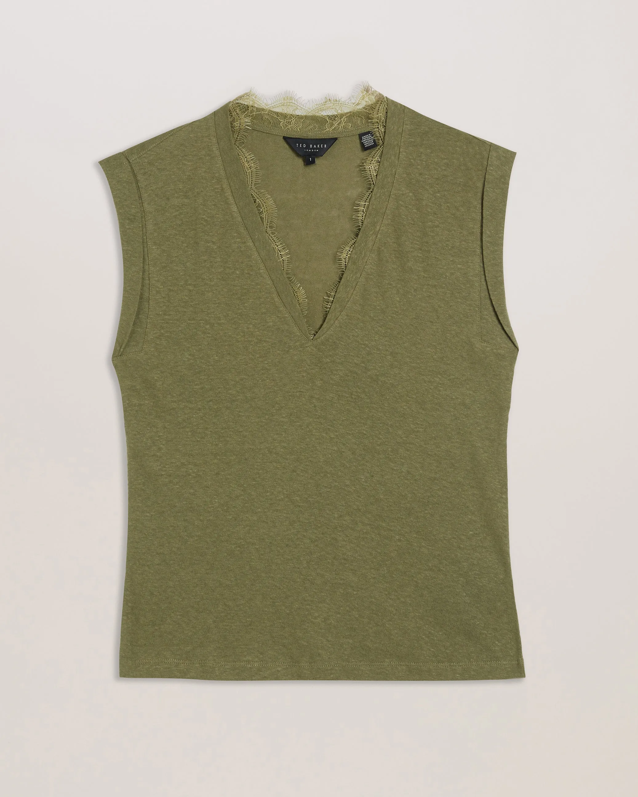 Effiy V-Neck Vest With Lace Neckline Khaki