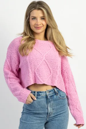 FAIRYTALE BABY PINK CABLEKNIT SWEATER