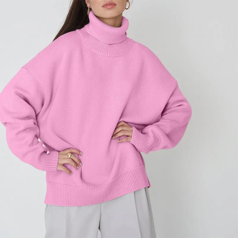 Fashionkova  Winter Turtle Neck Sweater Women 2022 New Elegant Thick Warm Knitted Pullover Loose Basic Lazy Oaf Knitwear Female Jumper