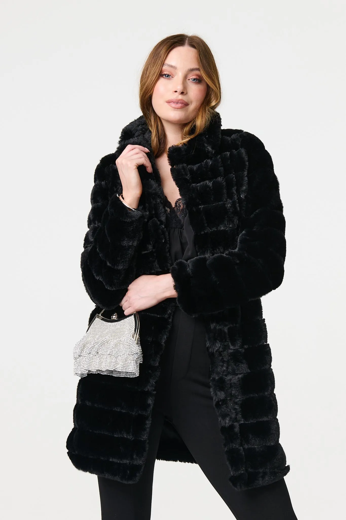 Faux Fur Thigh Length Coat