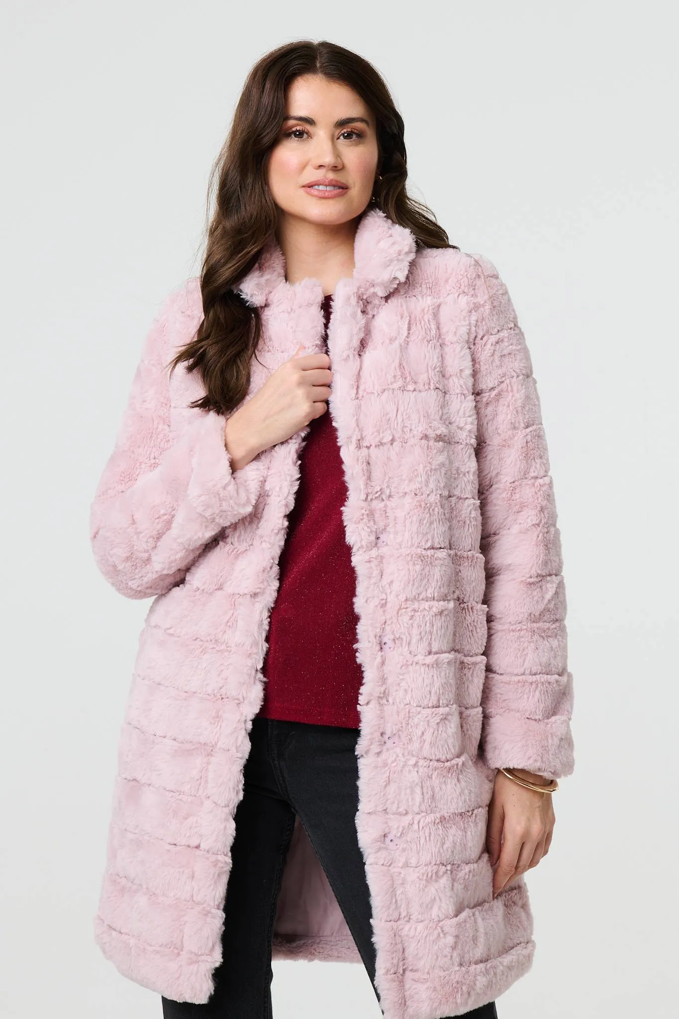 Faux Fur Thigh Length Coat