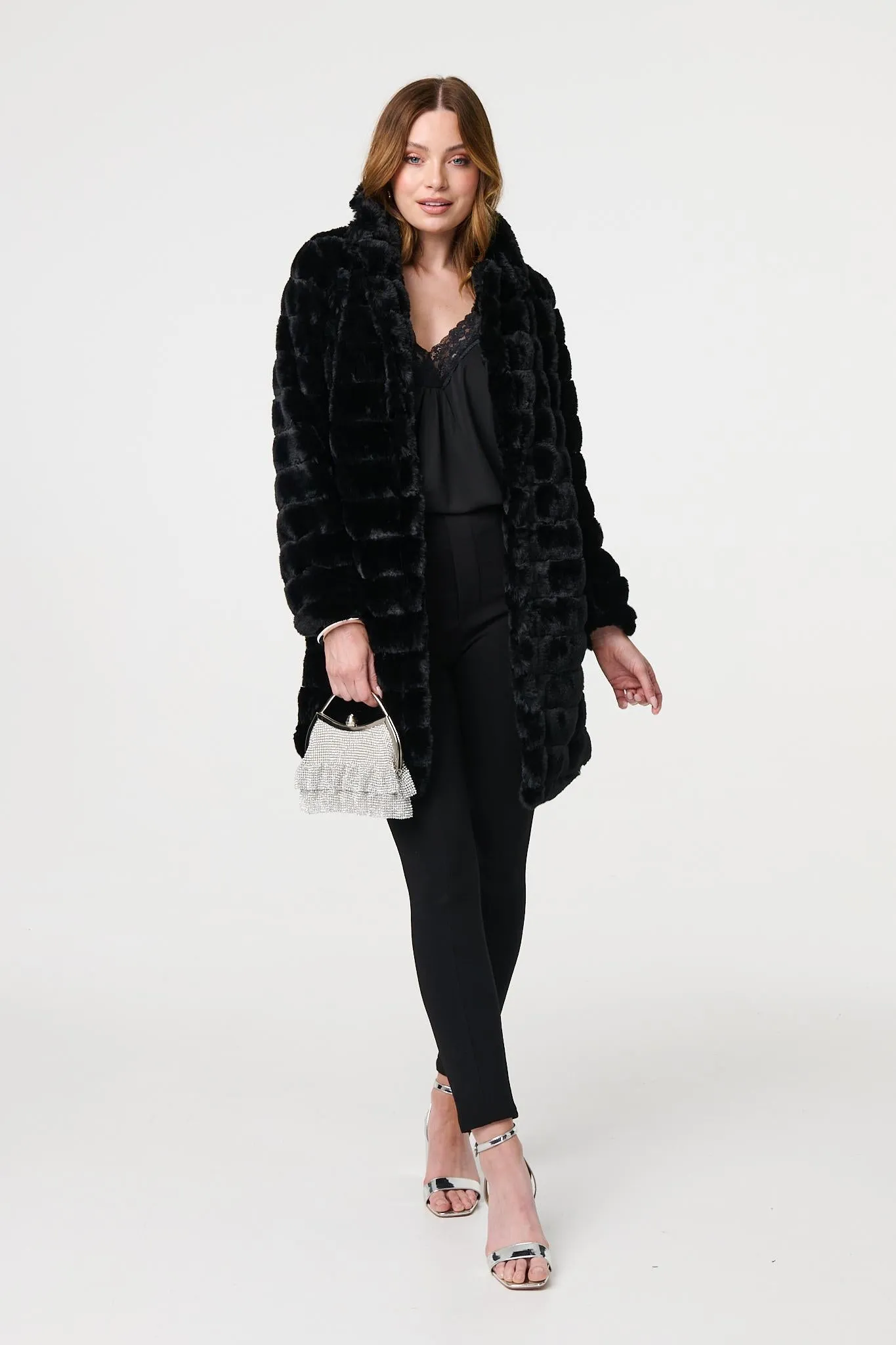 Faux Fur Thigh Length Coat