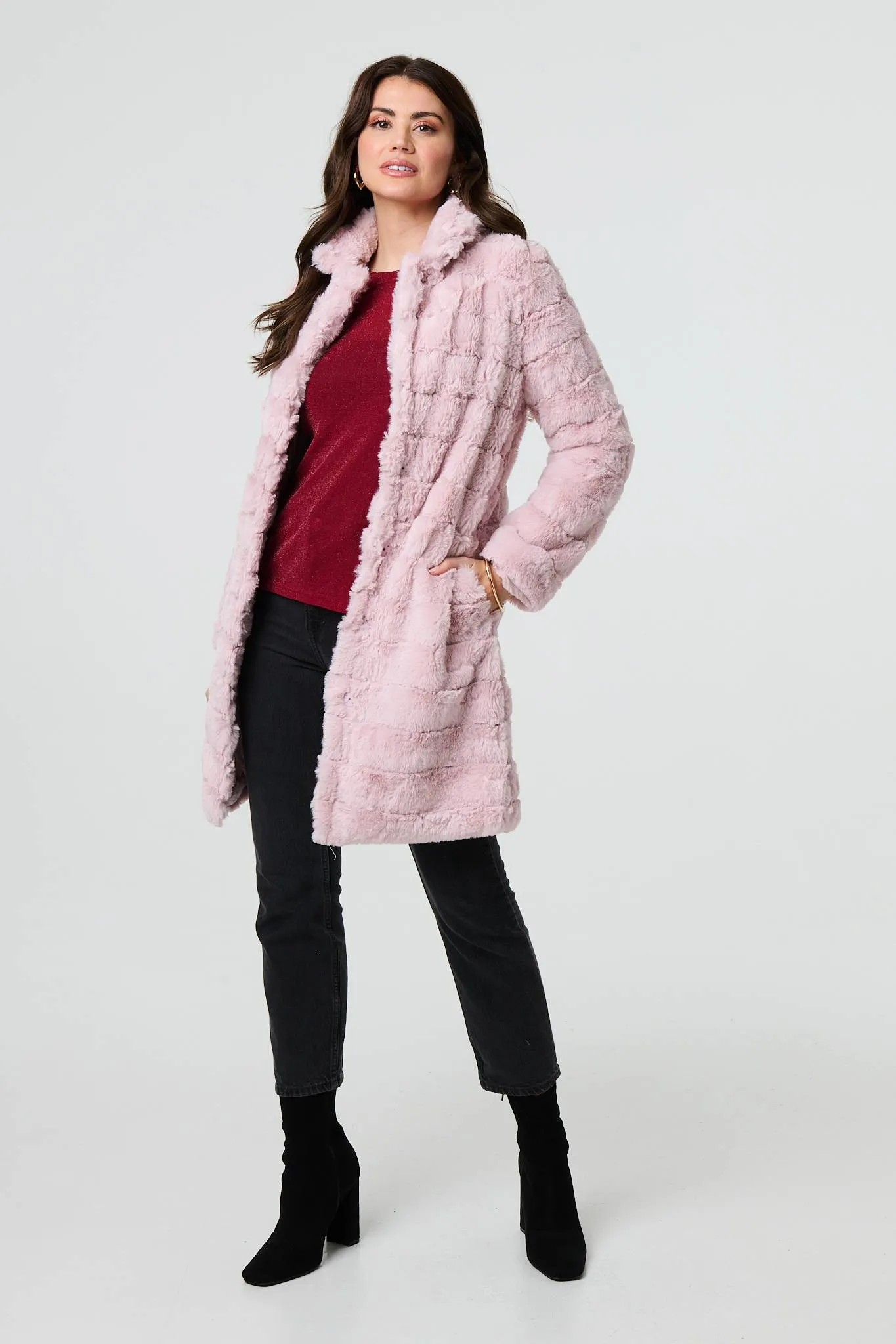 Faux Fur Thigh Length Coat