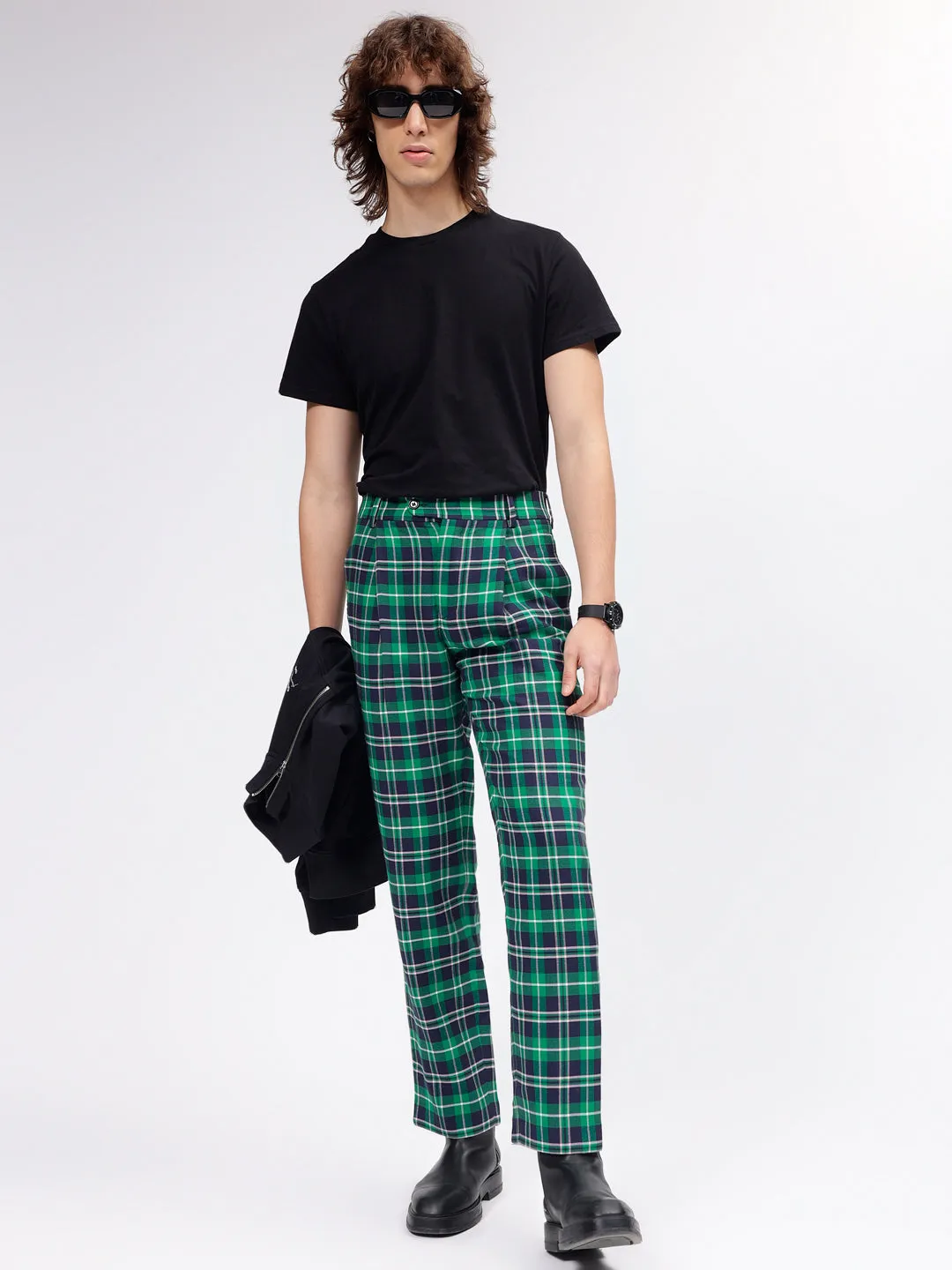 Gant Men Green Checked Slim Fit Mid Rise Trouser