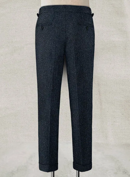 Harris Tweed Dark Blue Herringbone Highland Trousers