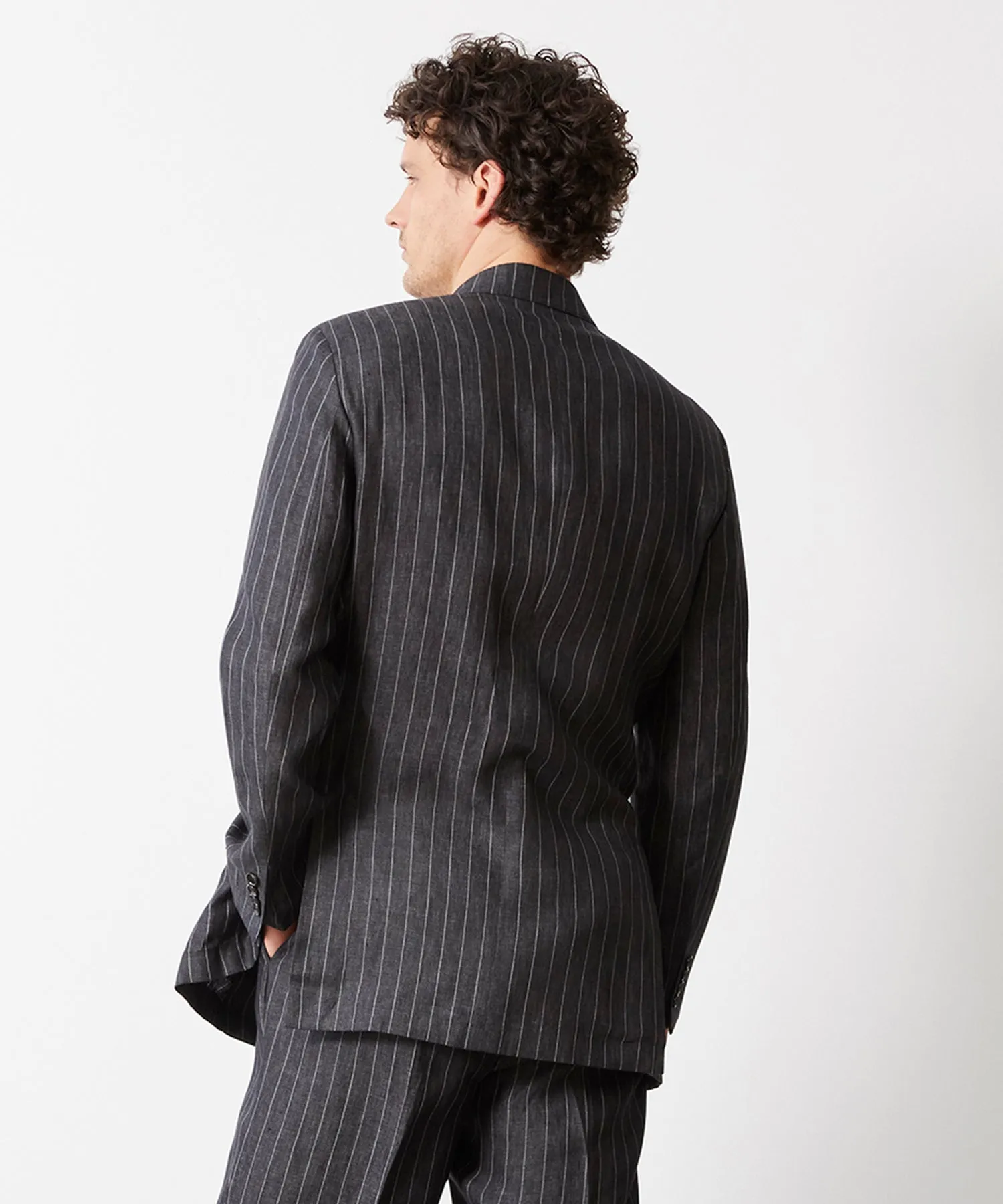 Italian Linen Wythe Suit Jacket in Charcoal Pinstripe