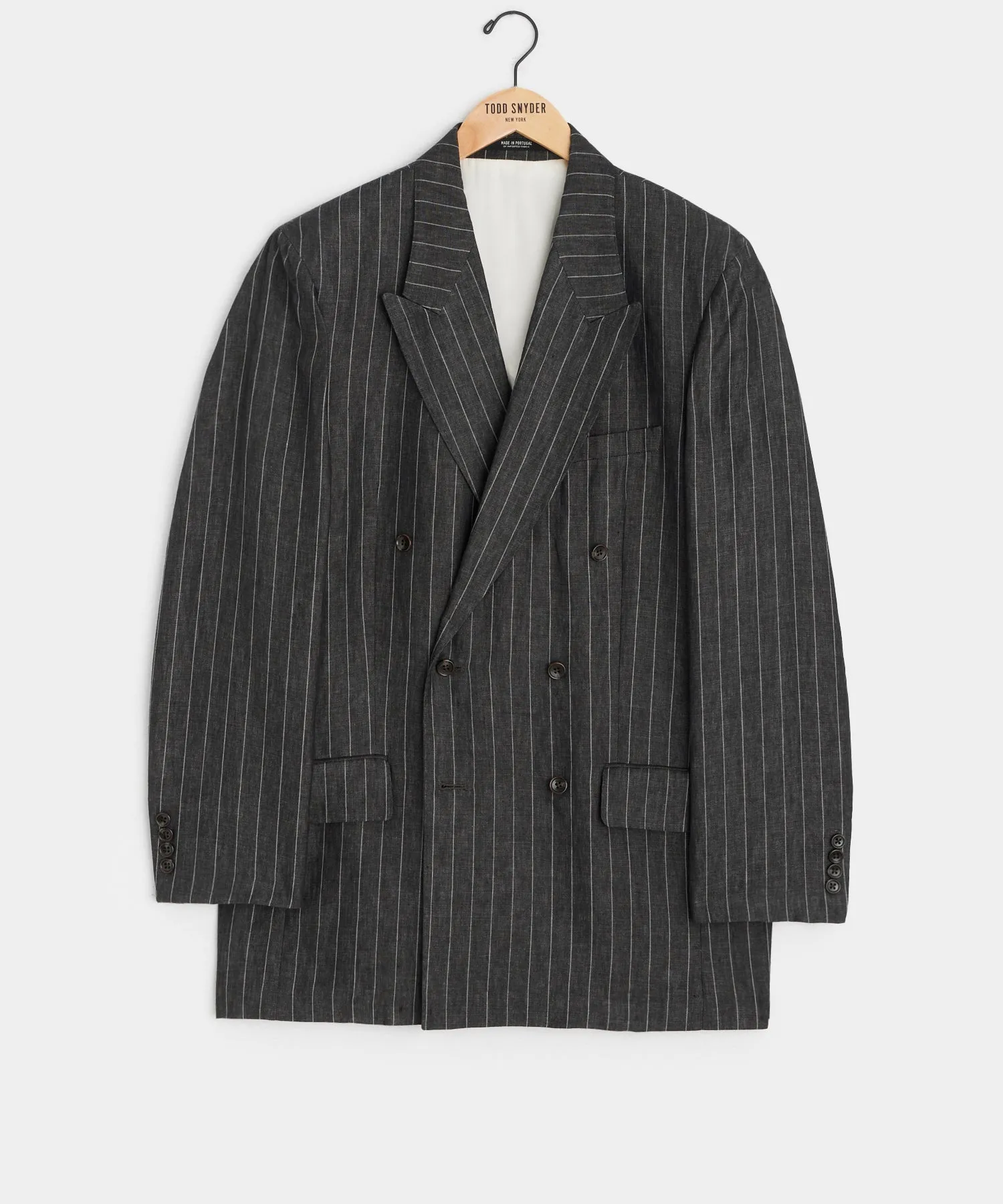 Italian Linen Wythe Suit Jacket in Charcoal Pinstripe