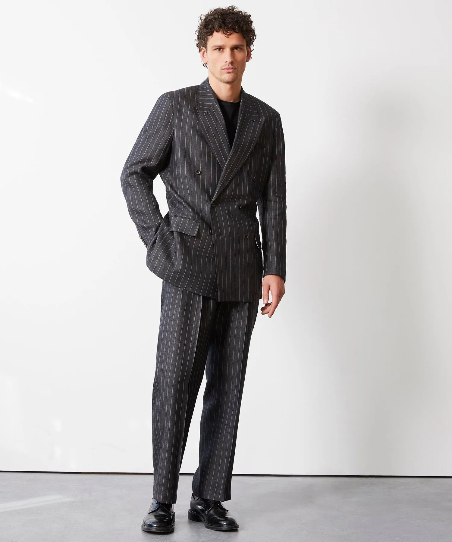 Italian Linen Wythe Suit Jacket in Charcoal Pinstripe