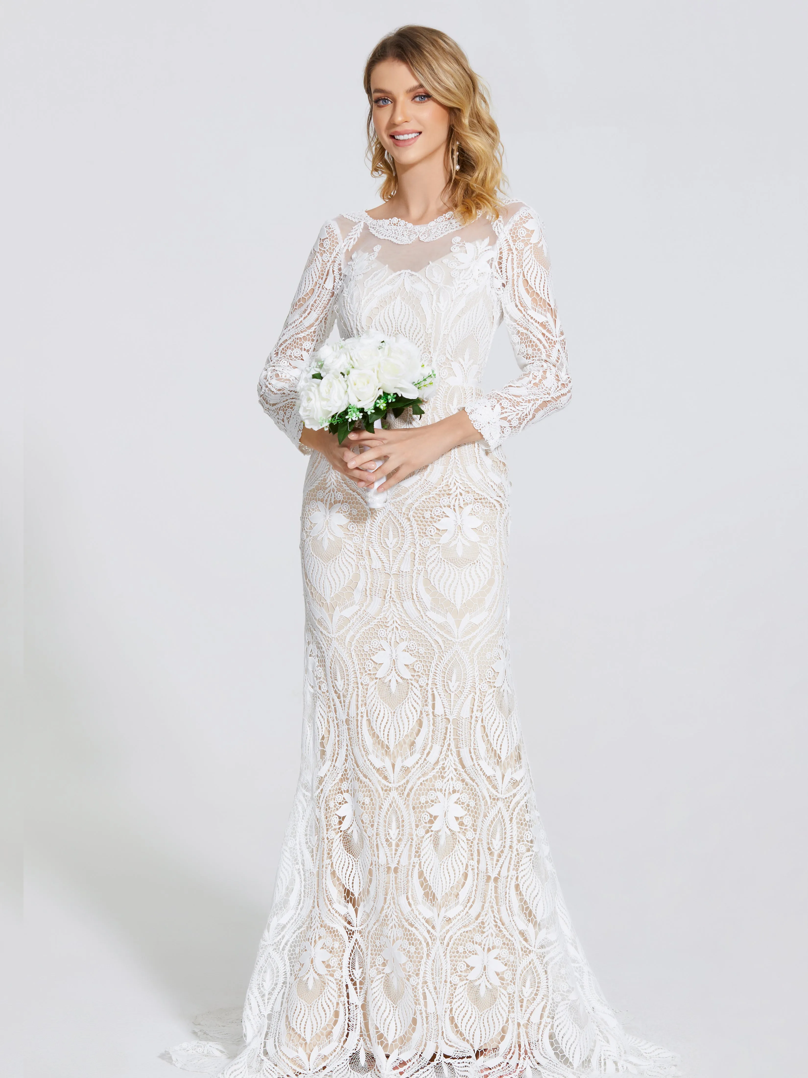 June Elegant Long Sleeves Lace Wedding Dresses