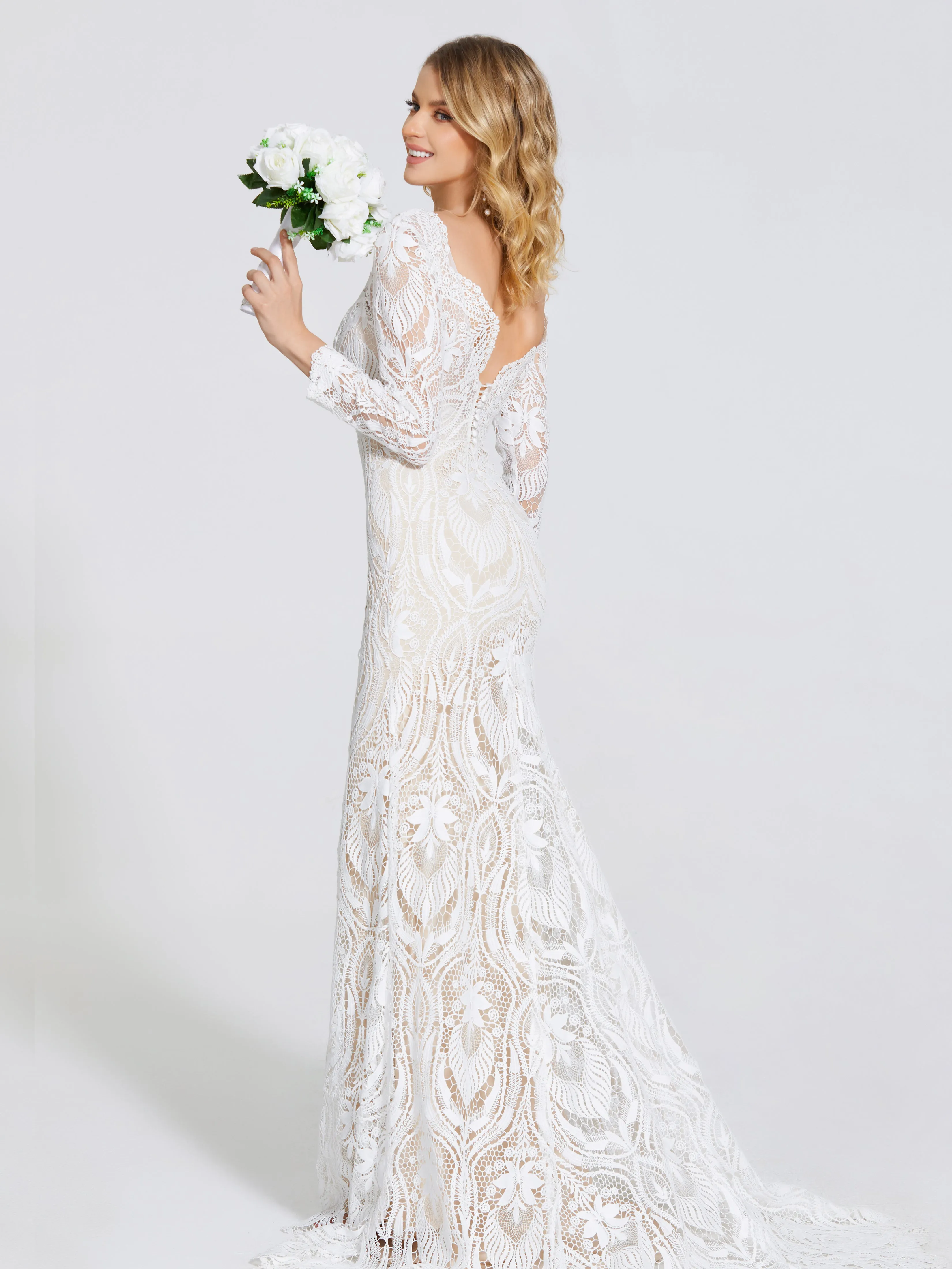 June Elegant Long Sleeves Lace Wedding Dresses